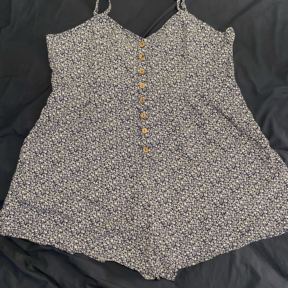 Blue Ditsy Print Romper Plus Size